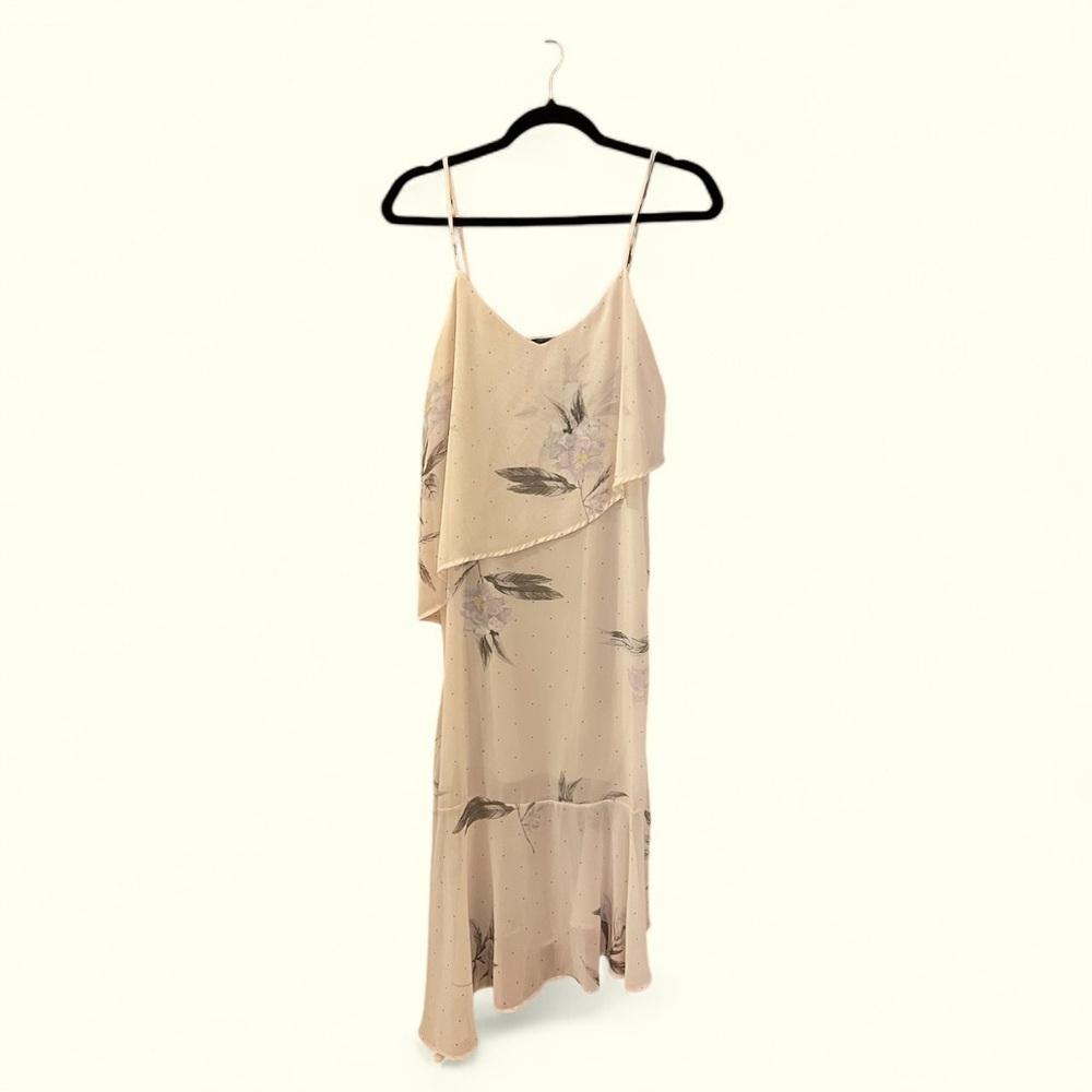 4SI3NNA Slip Dress, Size M, Asymmetrical Hem, Beige Tonal Polka Dot Prin…